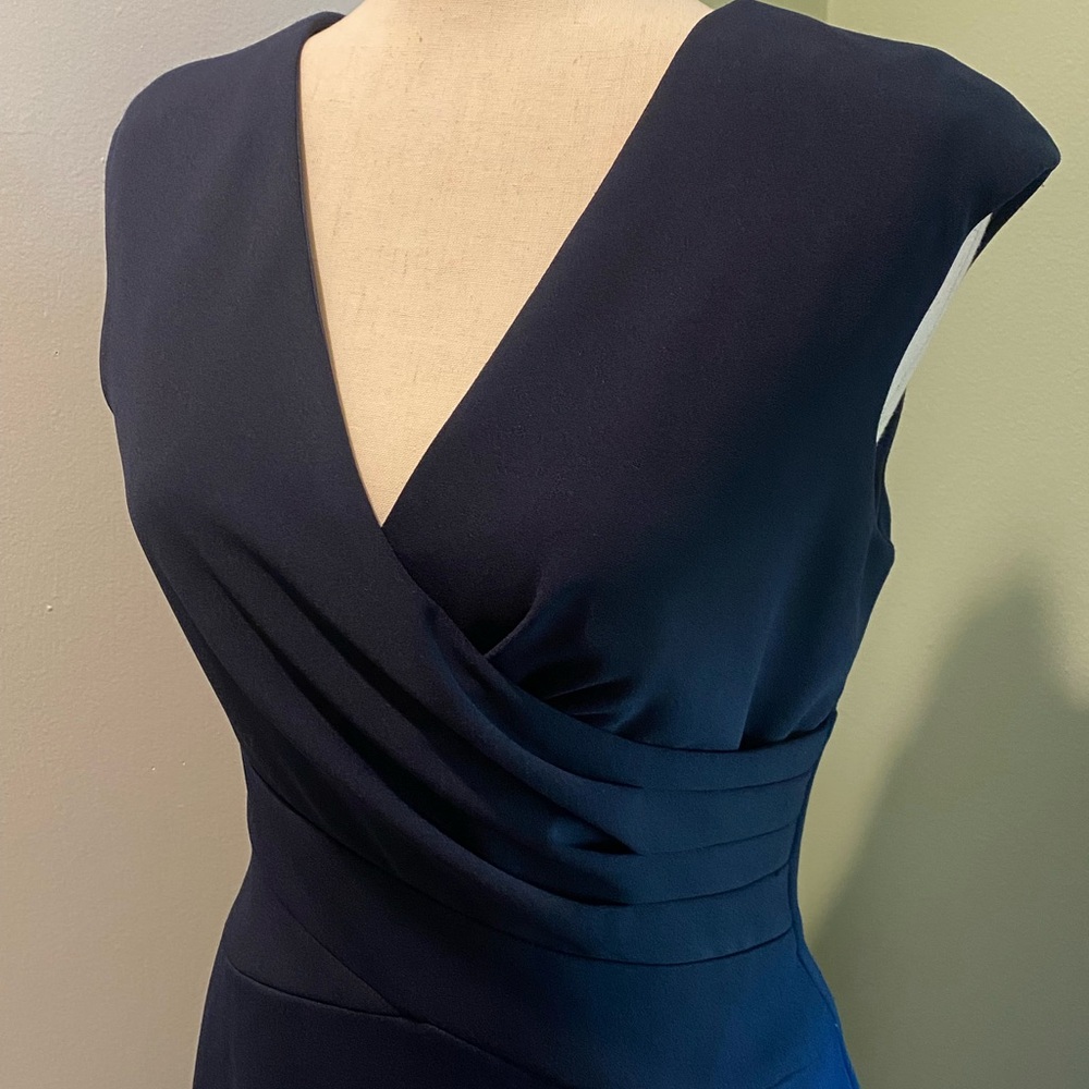 Betsy & Adam Women's Blue V-Neck Lined Ruffle-Front Scuba Crepe Dress Size 4 - Picture 10 of 10